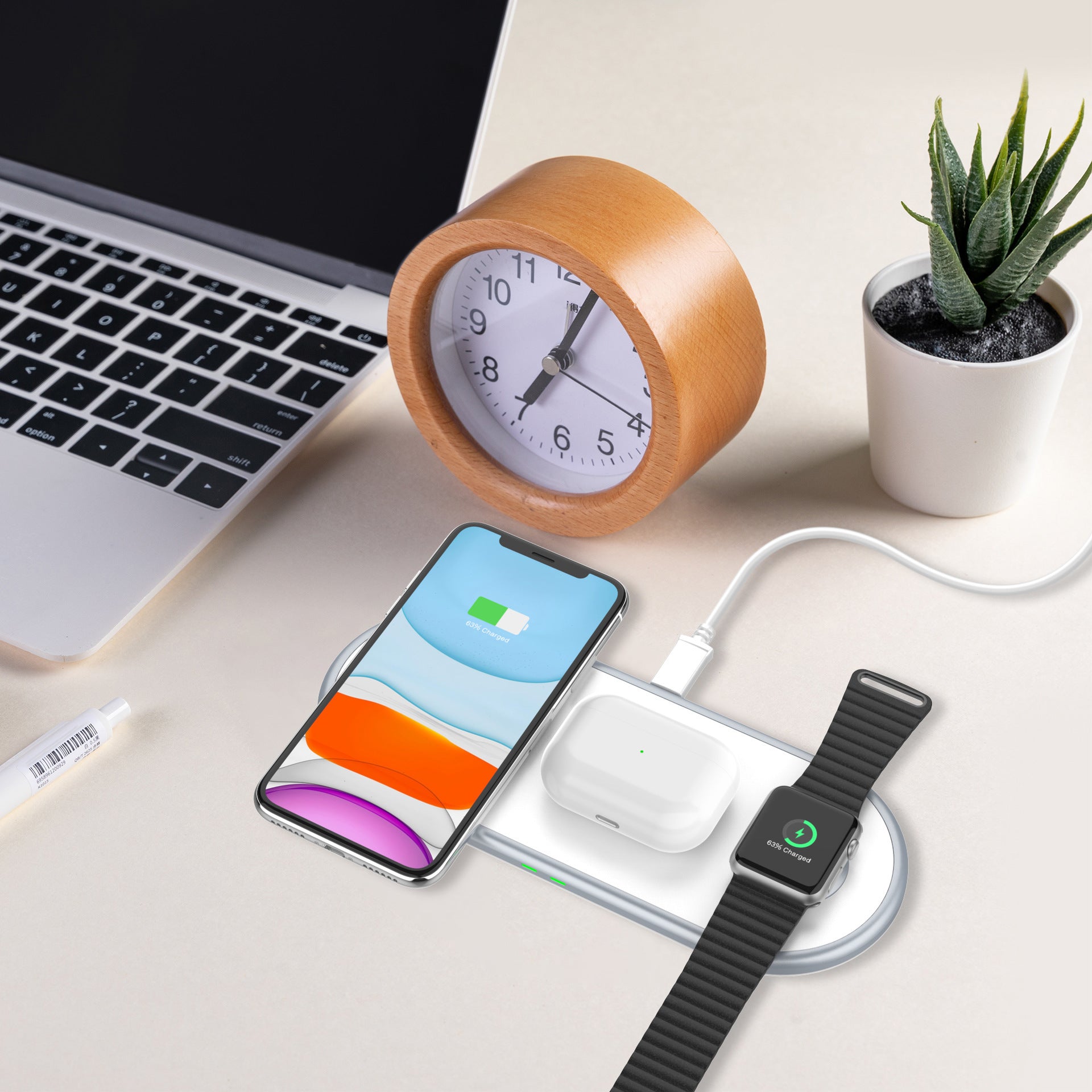 JMT-800202 Three-in-One 10W Wireless Fast Charging Phone Holder - Versatile Mobile Accessory