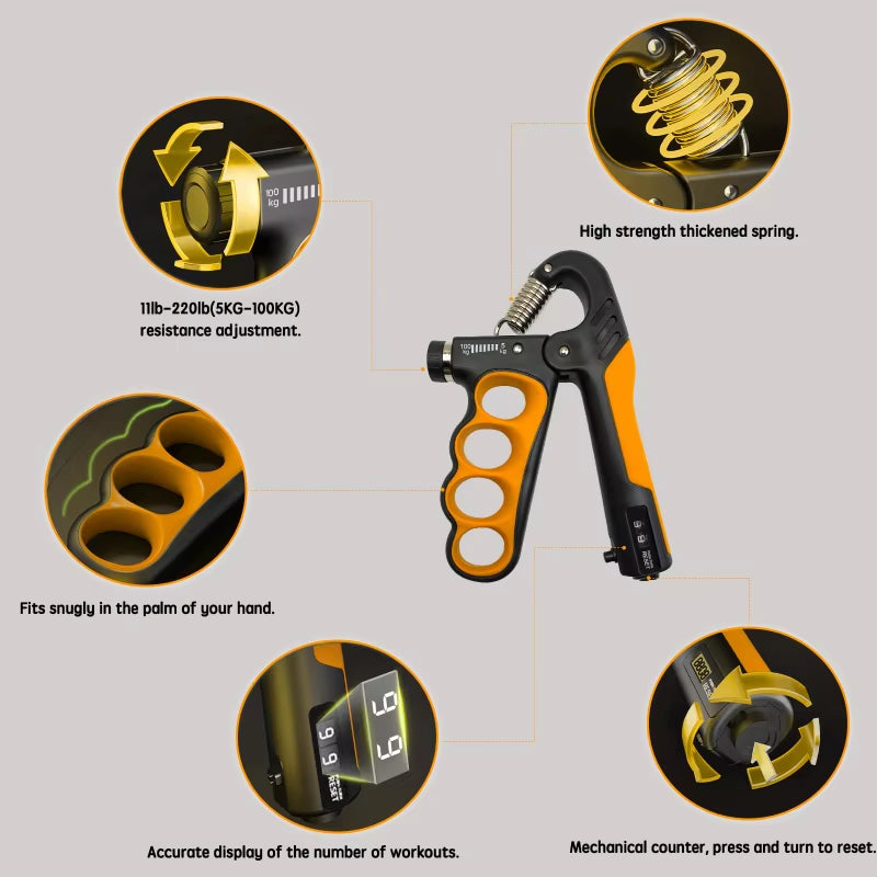 JMT-800266 Adjustable Hand Grip Strengthener for Muscle Training - 5-100kg Resistance Levels
