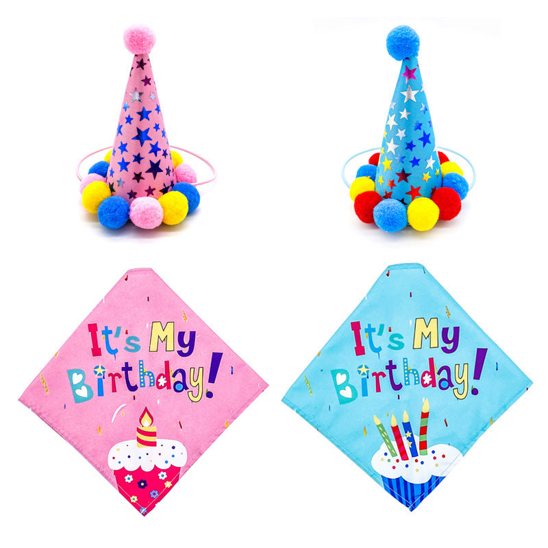 JMT-800650 Pet Birthday Party Set for Dogs and Cats - Pink/Blue Scarf and Hat Combo