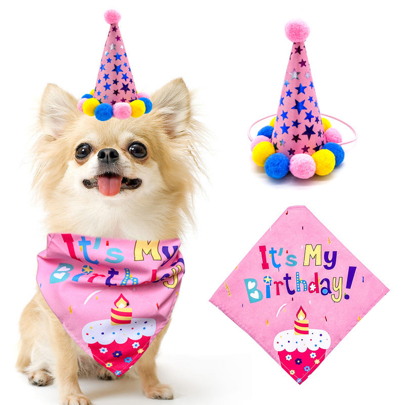 JMT-800650 Pet Birthday Party Set for Dogs and Cats - Pink/Blue Scarf and Hat Combo