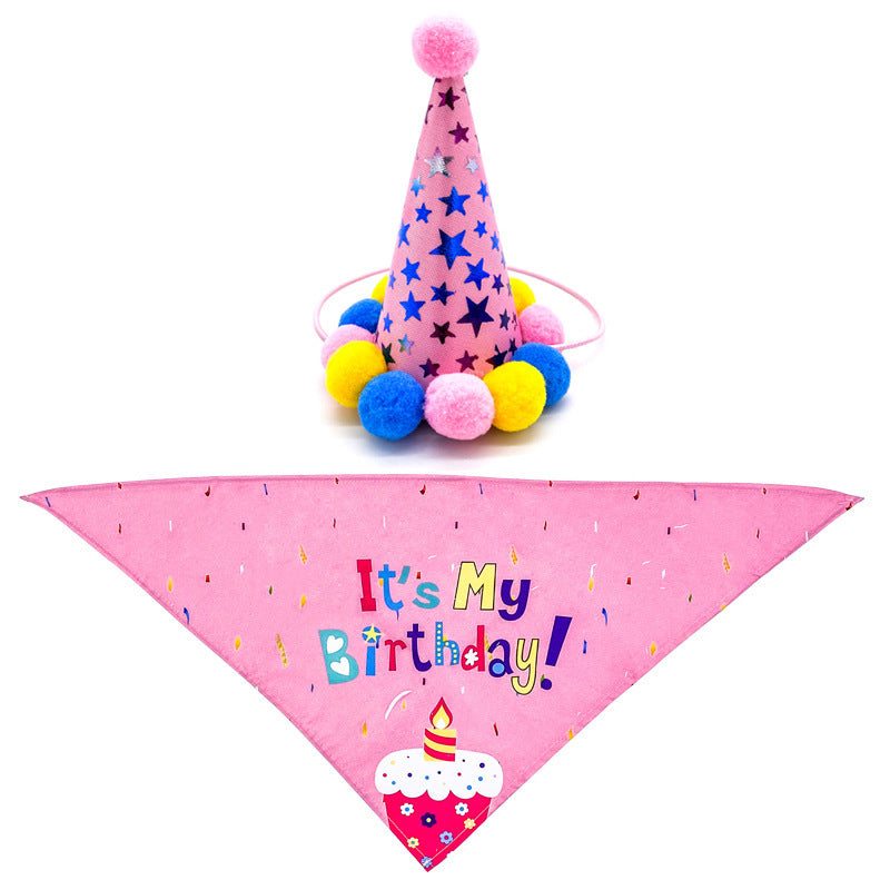 JMT-800650 Pet Birthday Party Set for Dogs and Cats - Pink/Blue Scarf and Hat Combo