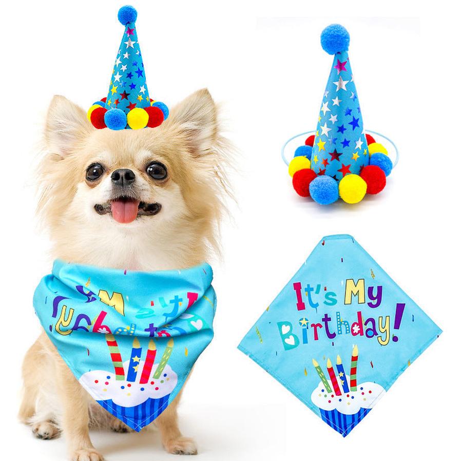 JMT-800650 Pet Birthday Party Set for Dogs and Cats - Pink/Blue Scarf and Hat Combo