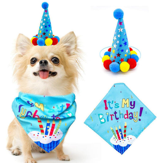 JMT-800650 Pet Birthday Party Set for Dogs and Cats - Pink/Blue Scarf and Hat Combo