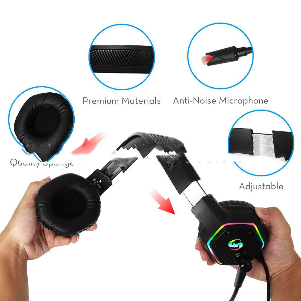 JMT-800842 RGB Light 7.1 Surround Sound Wired Gaming Headset with Microphone