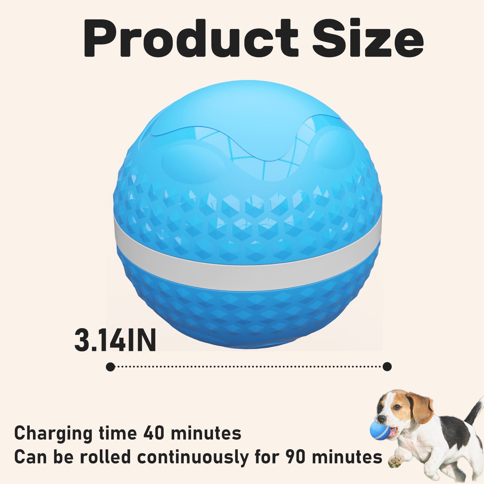 JMT-801482 Interactive Automatic Moving Dog Ball Toy with Lighting Modes for Medium and Large Dogs, Timer & Touch Activated, USB Rechargeable for Enrichment & Stimulation
