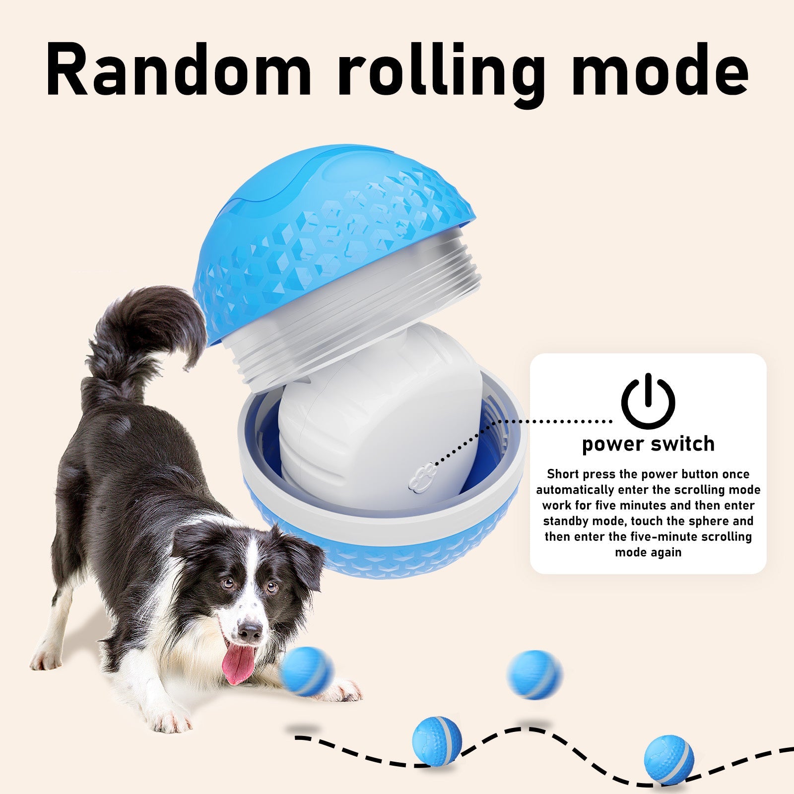 JMT-801482 Interactive Automatic Moving Dog Ball Toy with Lighting Modes for Medium and Large Dogs, Timer & Touch Activated, USB Rechargeable for Enrichment & Stimulation