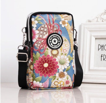 JMT-801866 Vertical Oxford Phone Bag with Zipper Closure and Multiple Floral Prints