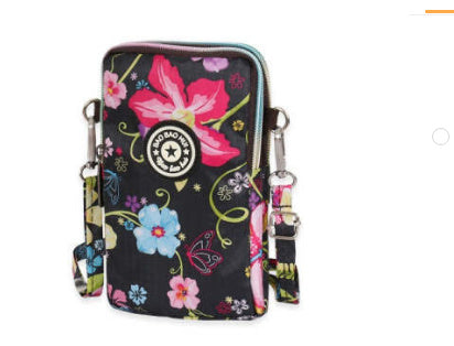 JMT-801866 Vertical Oxford Phone Bag with Zipper Closure and Multiple Floral Prints