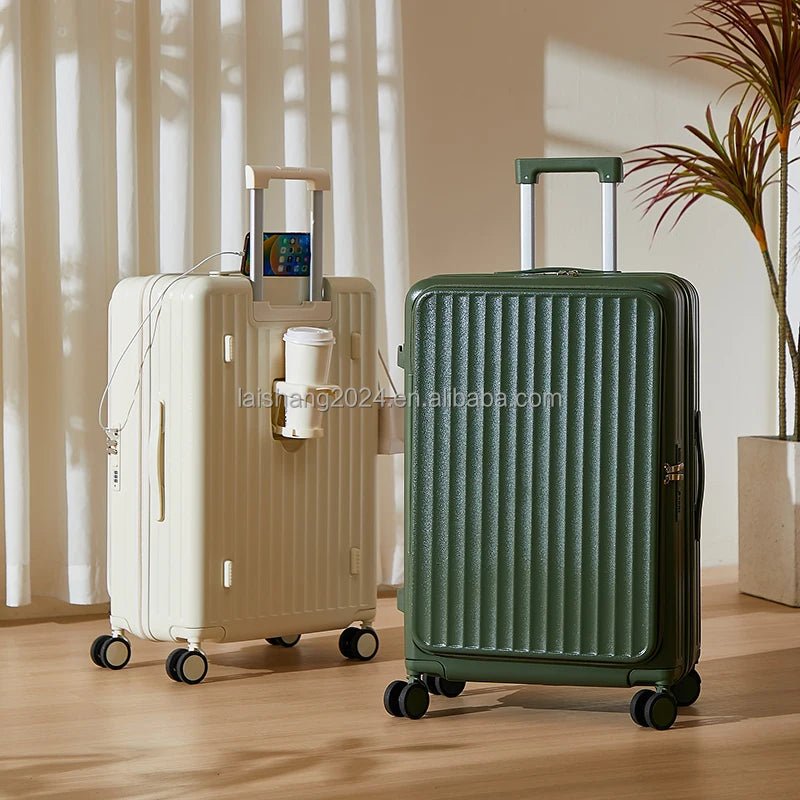 JMT-802378 ABS Luggage Set - 3-Piece Travel Suitcase with Wheels and Cup Holder Trolley Bag