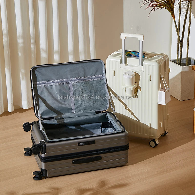 JMT-802378 ABS Luggage Set - 3-Piece Travel Suitcase with Wheels and Cup Holder Trolley Bag