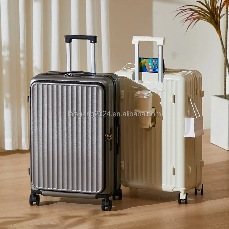 JMT-802378 ABS Luggage Set - 3-Piece Travel Suitcase with Wheels and Cup Holder Trolley Bag