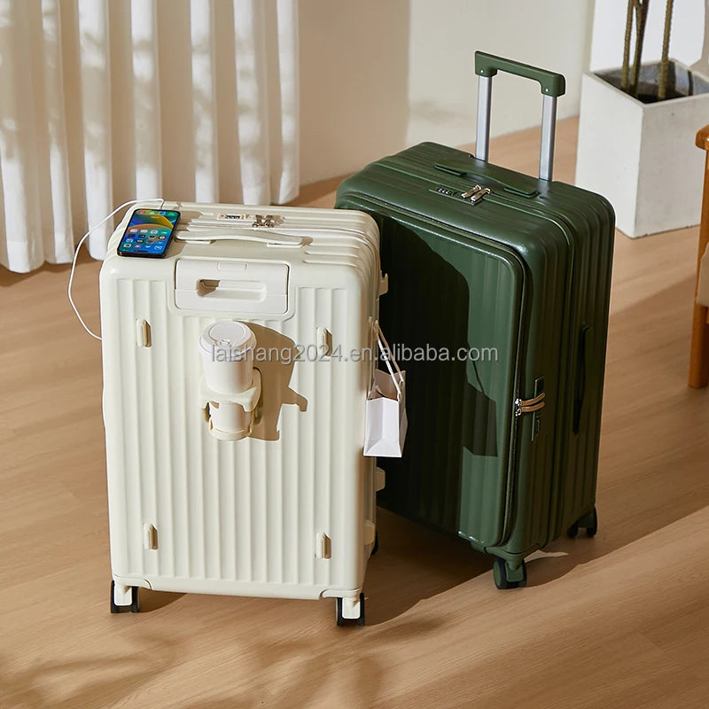 JMT-802378 ABS Luggage Set - 3-Piece Travel Suitcase with Wheels and Cup Holder Trolley Bag