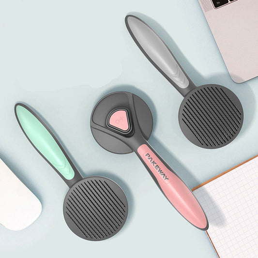 JMT-802570 Pet Floating Hair Combing Brush - Ergonomic Handle in Mint Green, Cherry Blossom Powder, and Gentleman Grey