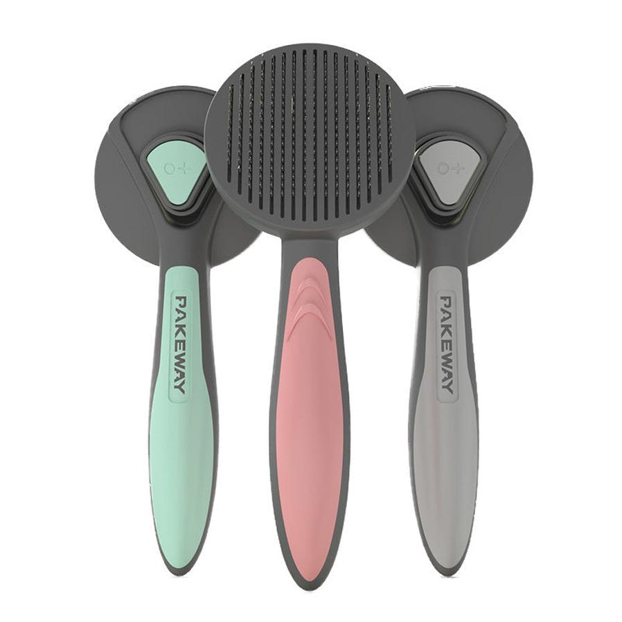 JMT-802570 Pet Floating Hair Combing Brush - Ergonomic Handle in Mint Green, Cherry Blossom Powder, and Gentleman Grey