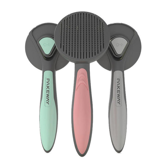 JMT-802570 Pet Floating Hair Combing Brush - Ergonomic Handle in Mint Green, Cherry Blossom Powder, and Gentleman Grey