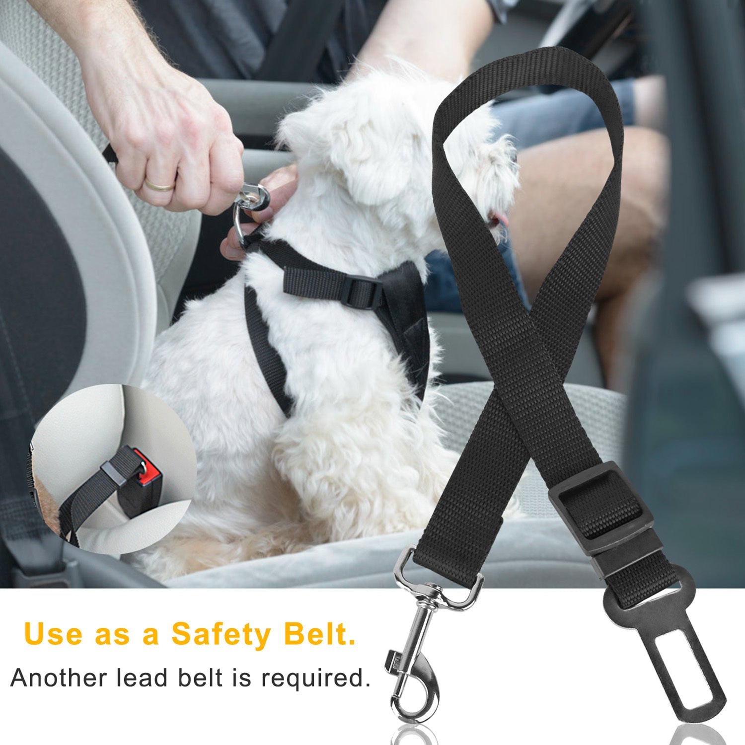 JMT-802826 Adjustable Pet Dog Safety Seat Belt Leash for Vehicles - Nylon Fabric Harness Restraint with Swivel Carabiner