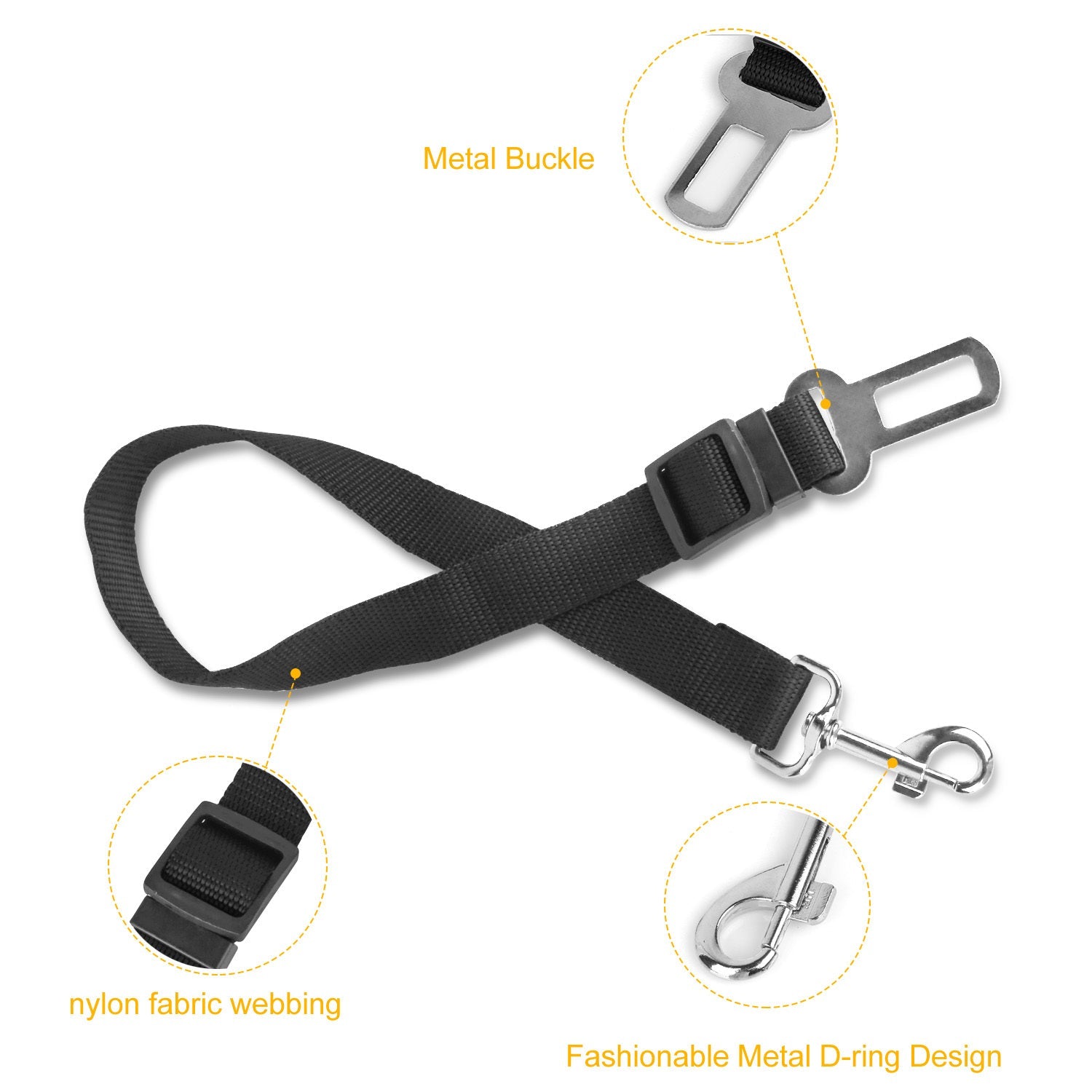 JMT-802826 Adjustable Pet Dog Safety Seat Belt Leash for Vehicles - Nylon Fabric Harness Restraint with Swivel Carabiner