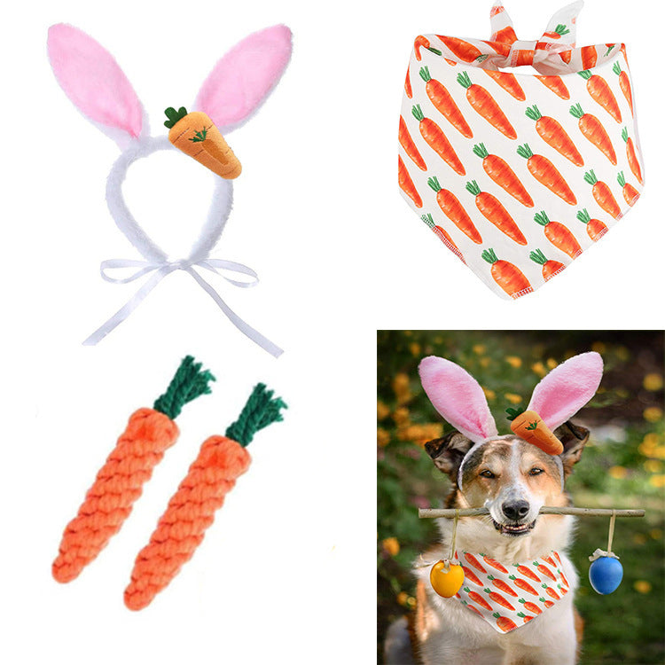 JMT-802954 Easter Pet Party Decoration Kit - Polyester Cotton Rope with Carrots and Triangle Towels