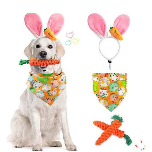 JMT-802954 Easter Pet Party Decoration Kit - Polyester Cotton Rope with Carrots and Triangle Towels