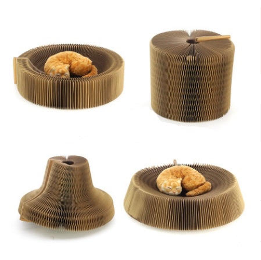 JMT-803658 Corrugated Paper Cat Scratch Board with Foldable Design and Integrated Cat Bowl 50cm