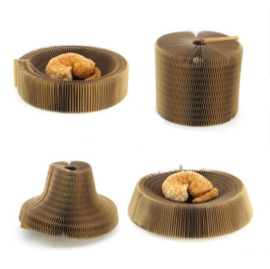 JMT-803658 Corrugated Paper Cat Scratch Board with Foldable Design and Integrated Cat Bowl 50cm