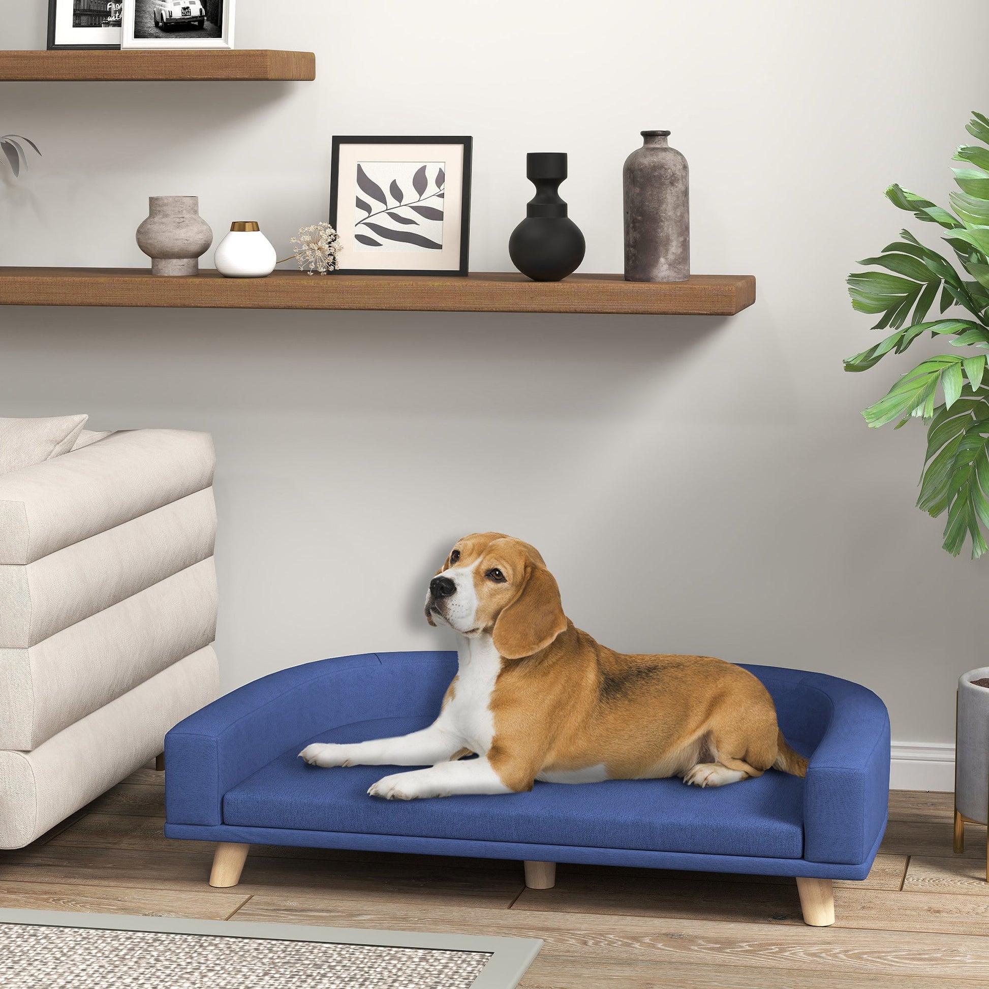 JMT-803786 Large Dog and Cat Sofa Bed with Washable Cushion, Elevated Design, Blue Color
