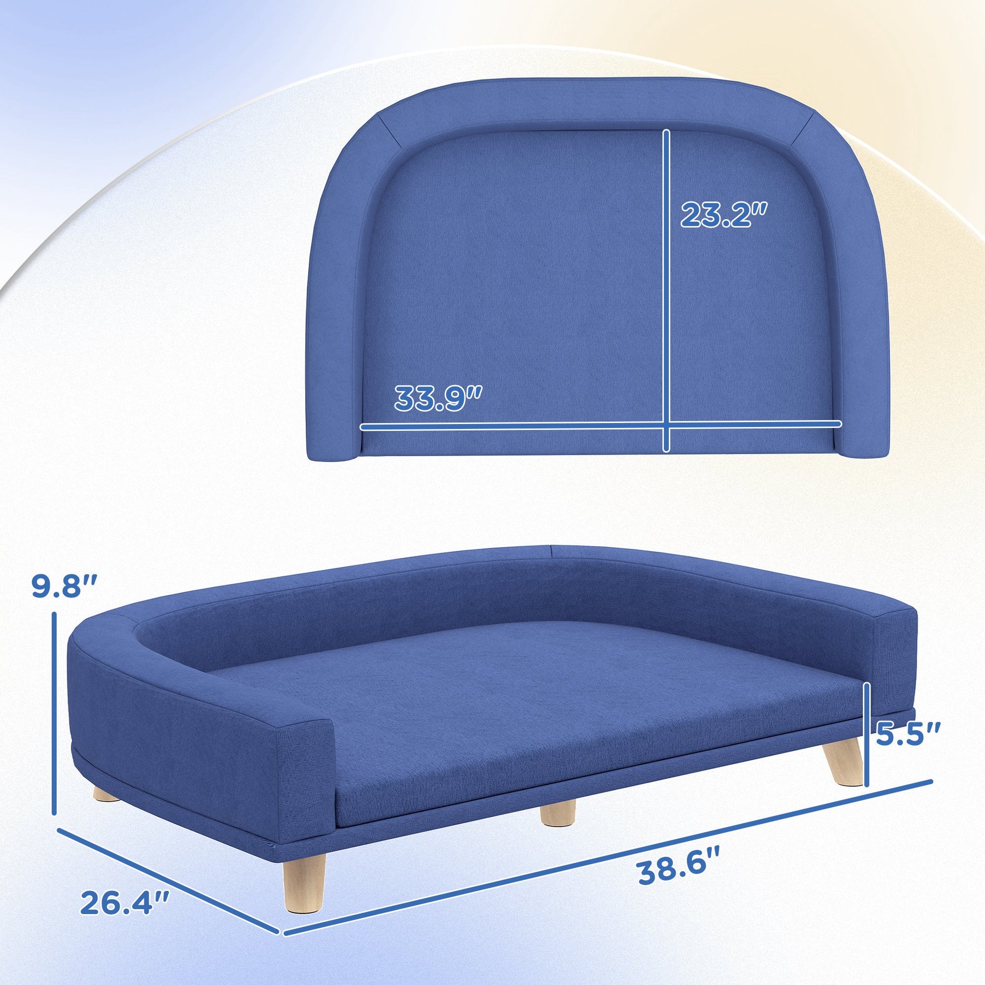JMT-803786 Large Dog and Cat Sofa Bed with Washable Cushion, Elevated Design, Blue Color