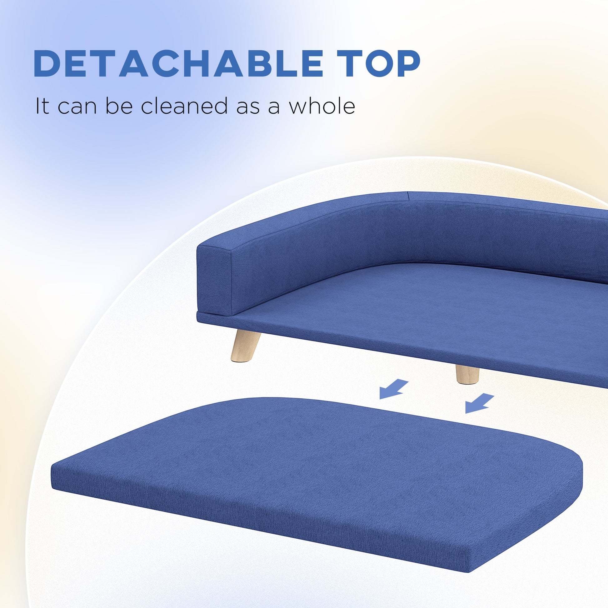 JMT-803786 Large Dog and Cat Sofa Bed with Washable Cushion, Elevated Design, Blue Color
