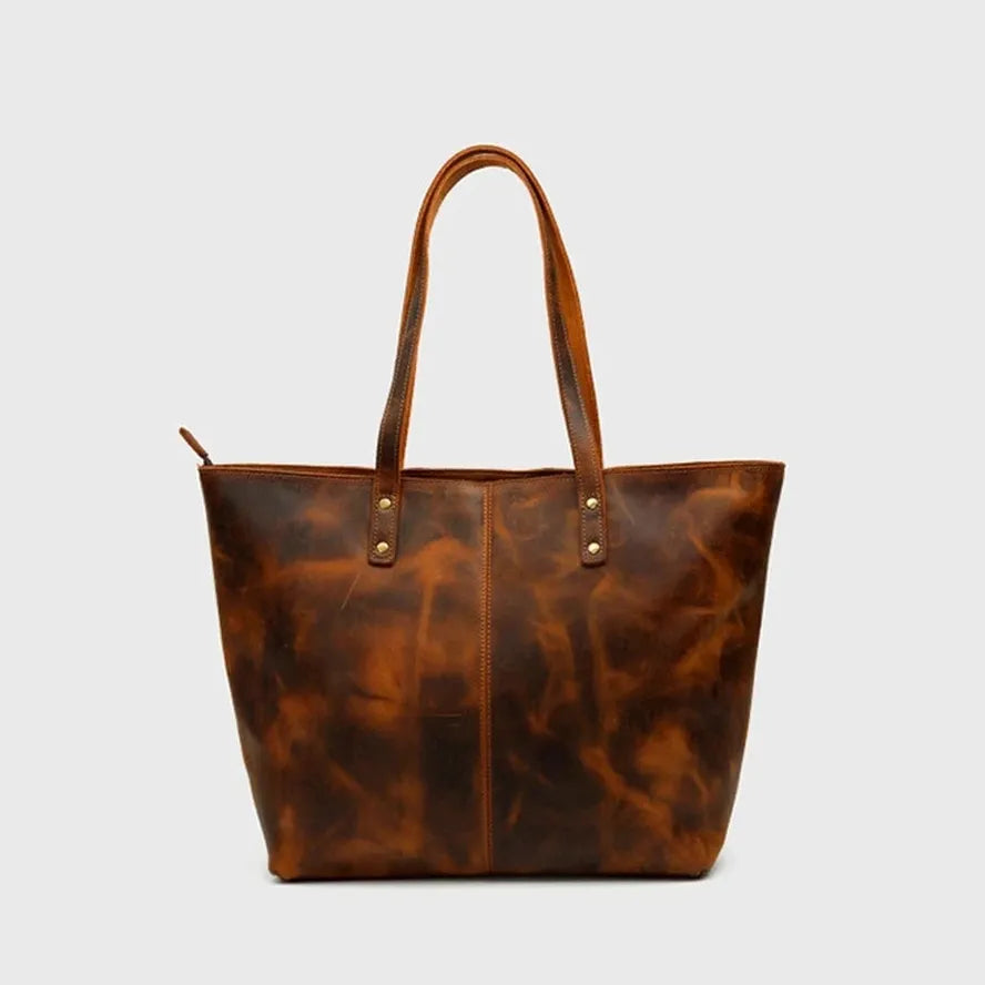 JMT-804170 Vintage Leather Tote Bag – Large Capacity Crazy Horse Leather Handbag for Women