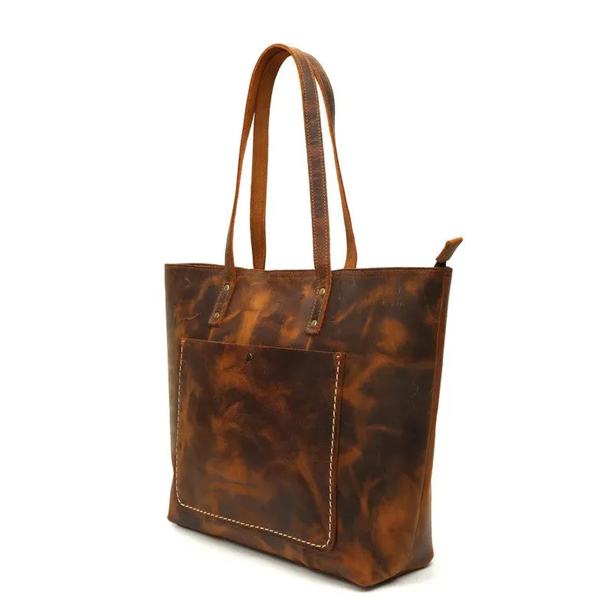 JMT-804170 Vintage Leather Tote Bag – Large Capacity Crazy Horse Leather Handbag for Women