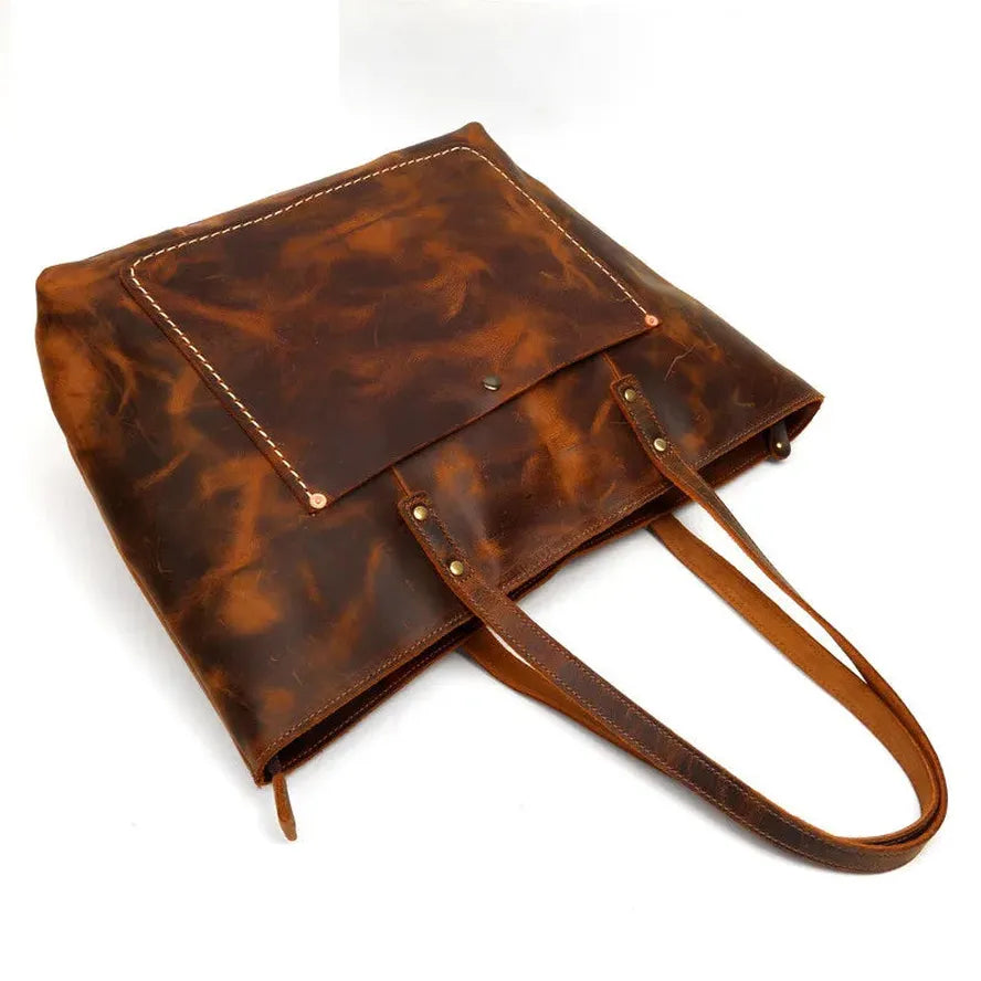 JMT-804170 Vintage Leather Tote Bag – Large Capacity Crazy Horse Leather Handbag for Women