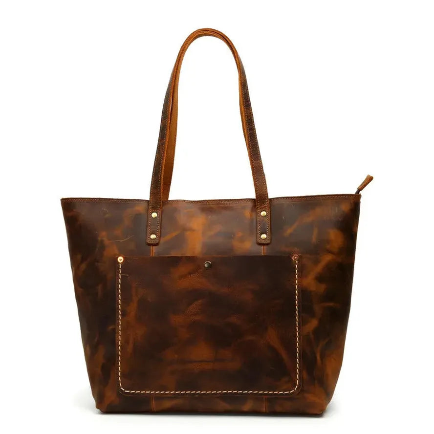 JMT-804170 Vintage Leather Tote Bag – Large Capacity Crazy Horse Leather Handbag for Women