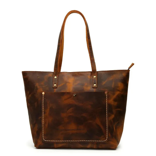 JMT-804170 Vintage Leather Tote Bag – Large Capacity Crazy Horse Leather Handbag for Women