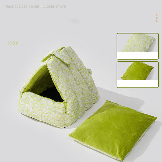 JMT-804938 Cozy Rabbit Triangle Nest for Cats and Dogs - Thickened, Semi-Enclosed, Double-Sided for All Seasons
