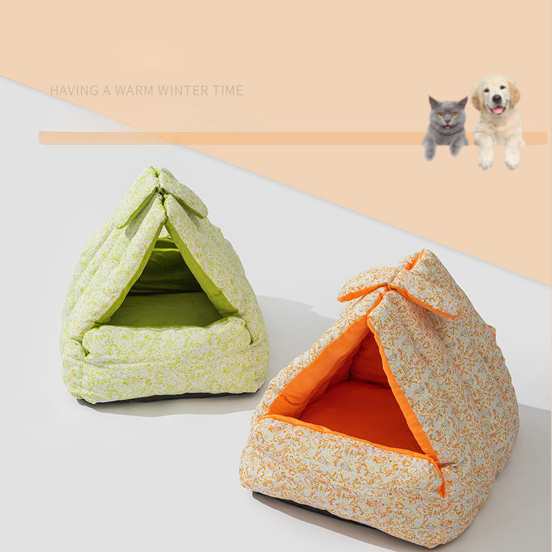 JMT-804938 Cozy Rabbit Triangle Nest for Cats and Dogs - Thickened, Semi-Enclosed, Double-Sided for All Seasons