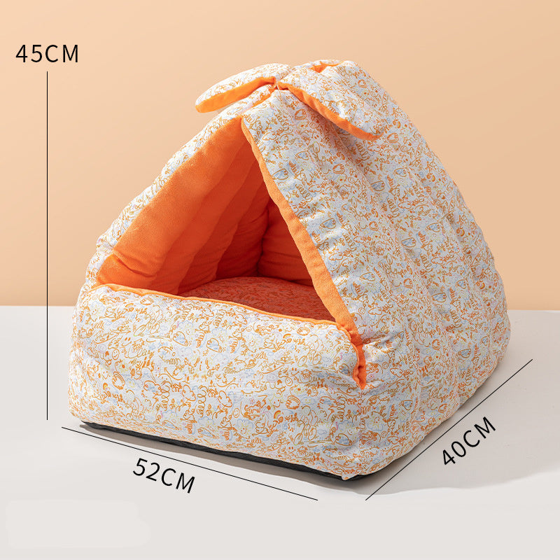 JMT-804938 Cozy Rabbit Triangle Nest for Cats and Dogs - Thickened, Semi-Enclosed, Double-Sided for All Seasons