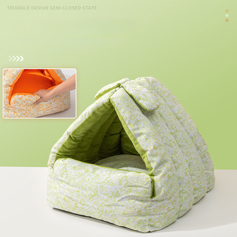 JMT-804938 Cozy Rabbit Triangle Nest for Cats and Dogs - Thickened, Semi-Enclosed, Double-Sided for All Seasons