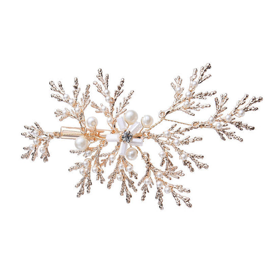 JMT-805322 Elegant Alloy Flower Hairpin with Milky White Crystals for Weddings