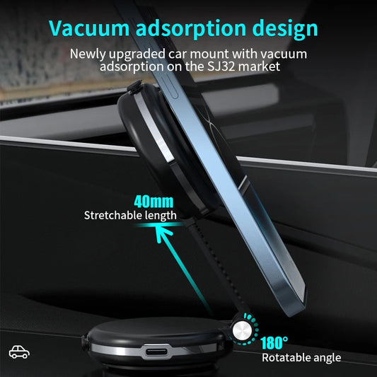 JMT-805450 360-Degree Adjustable Car Phone Holder with 10W Wireless Charging and Dual Vacuum Suction Cups