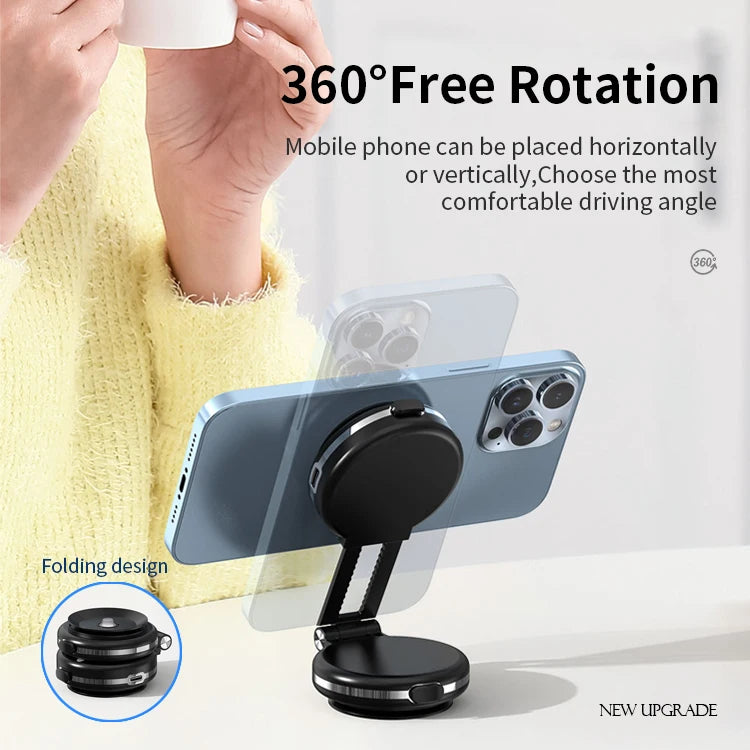JMT-805450 360-Degree Adjustable Car Phone Holder with 10W Wireless Charging and Dual Vacuum Suction Cups