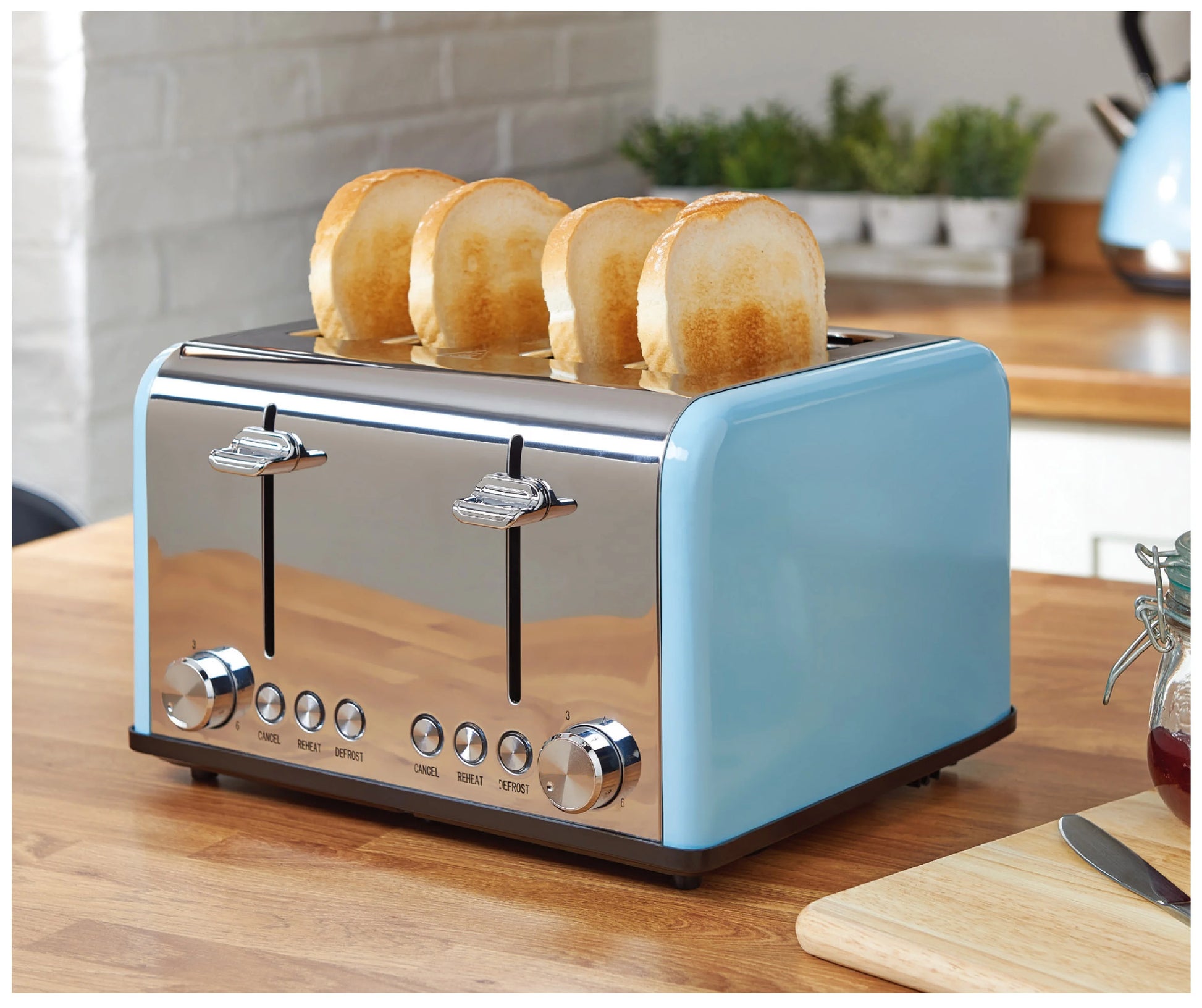 JMT-805450 Extra Wide Slot Stainless Steel 4 Slice Vertical Toaster with Compact Design