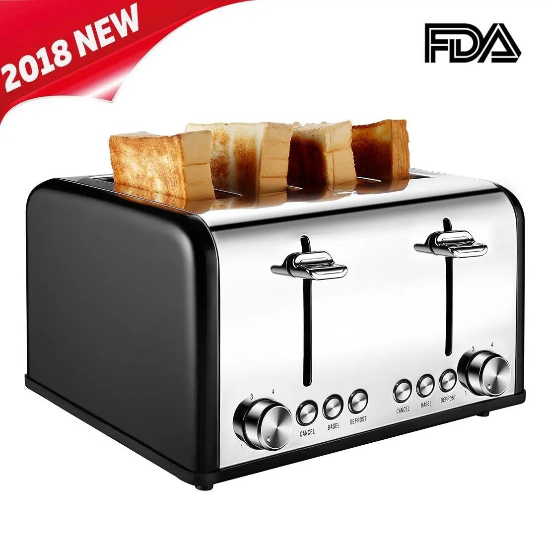 JMT-805450 Extra Wide Slot Stainless Steel 4 Slice Vertical Toaster with Compact Design