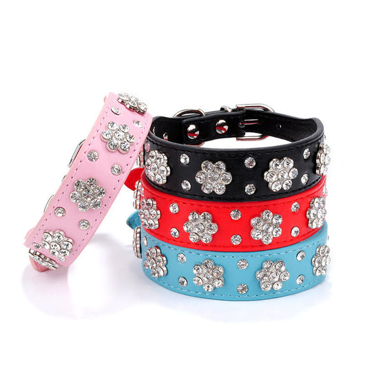 JMT-806602 Rhinestone-Embellished PU Dog Collar in Multiple Colors and Sizes