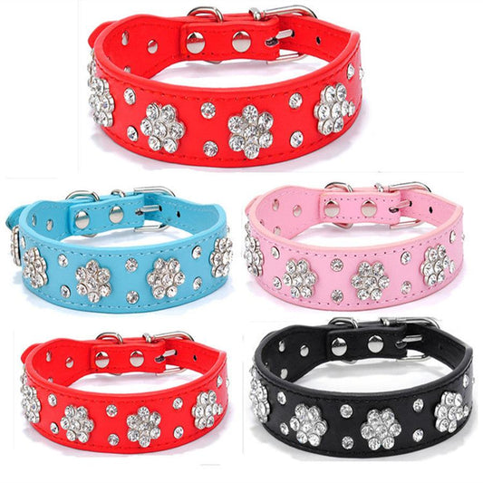 JMT-806602 Rhinestone-Embellished PU Dog Collar in Multiple Colors and Sizes