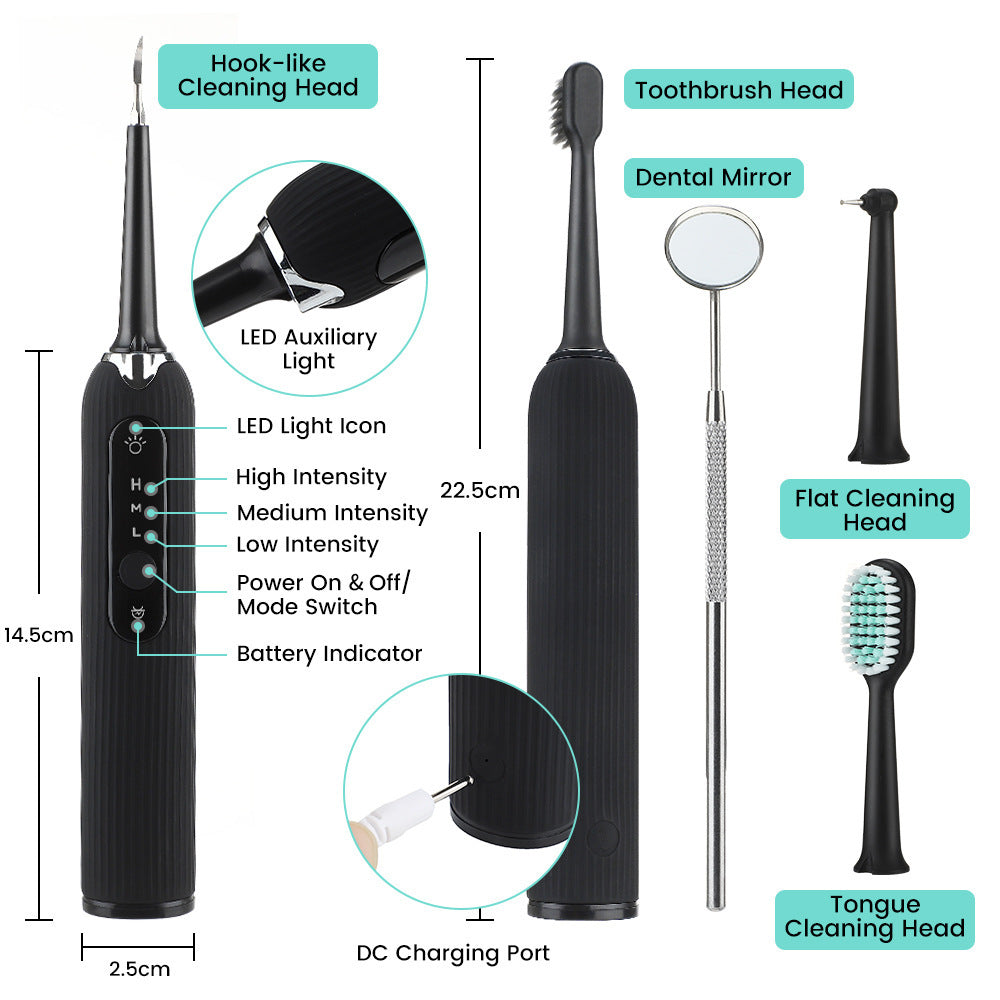 JMT-806922 Portable 3-Gear Oral Cleaning Tool with Ultrasonic Vibration and Four Cleaning Heads