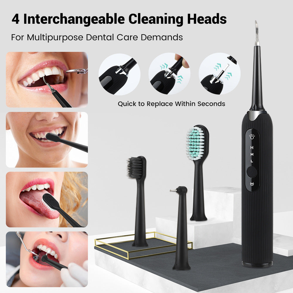 JMT-806922 Portable 3-Gear Oral Cleaning Tool with Ultrasonic Vibration and Four Cleaning Heads