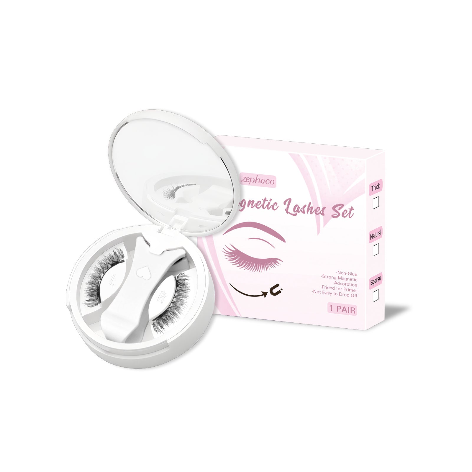 JMT-807050 Magnetic False Eyelashes Set - Includes 1/2/3 Pairs of Strips, Made with Chemical Fiber