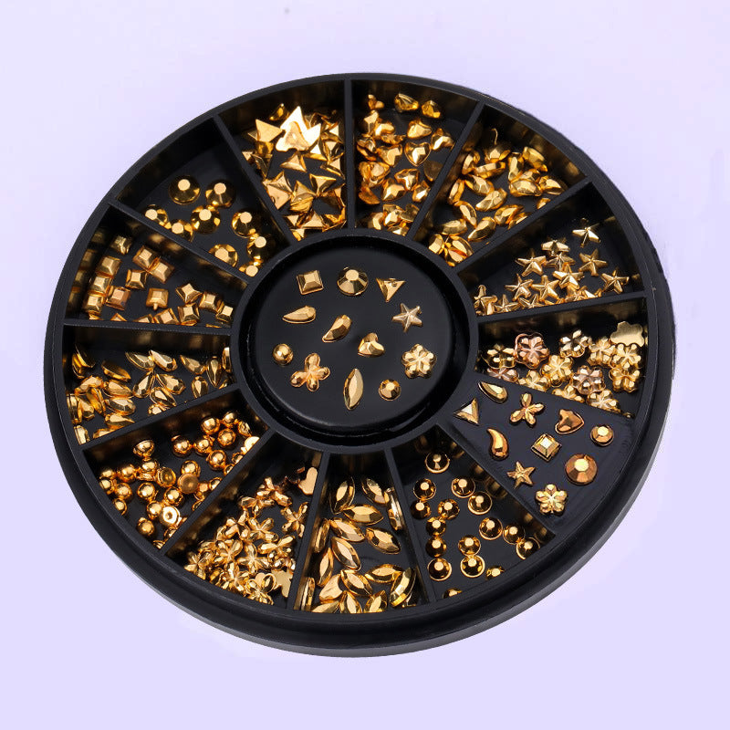 JMT-807242 Gold-Plated Fancy Shape Diamond Manicure Box - 12 Unique Designs in Alloy