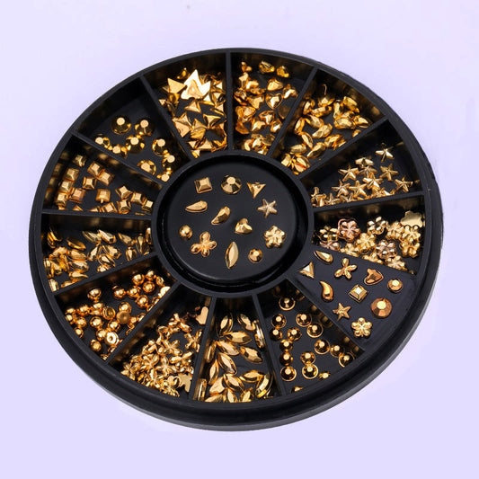 JMT-807242 Gold-Plated Fancy Shape Diamond Manicure Box - 12 Unique Designs in Alloy