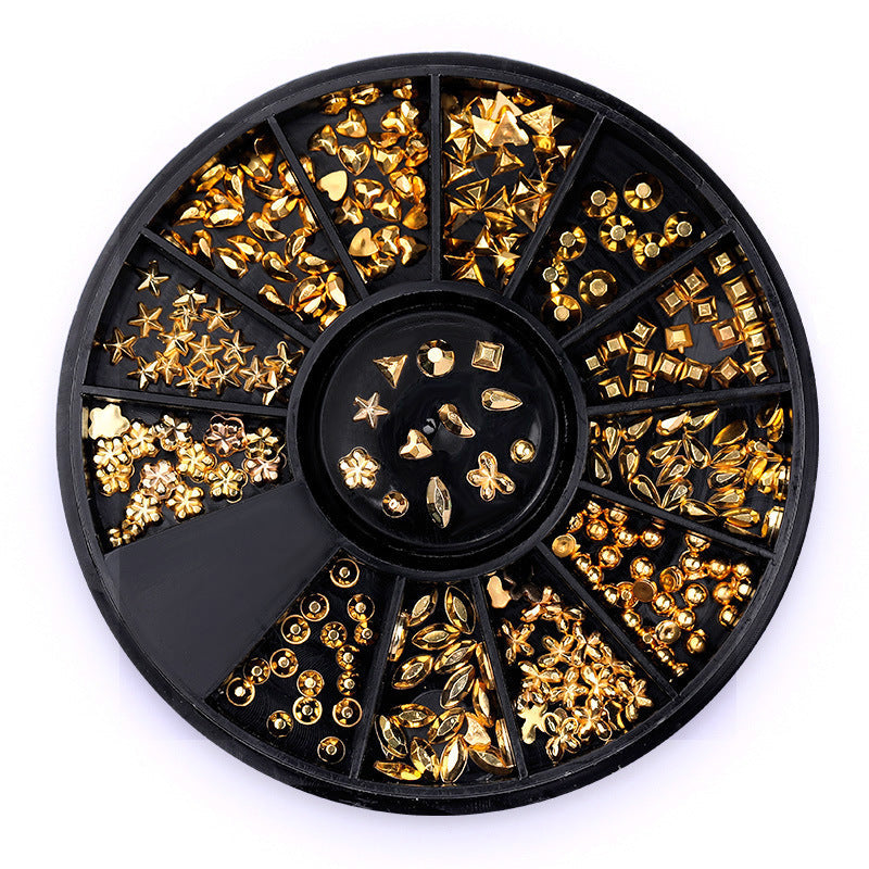 JMT-807242 Gold-Plated Fancy Shape Diamond Manicure Box - 12 Unique Designs in Alloy